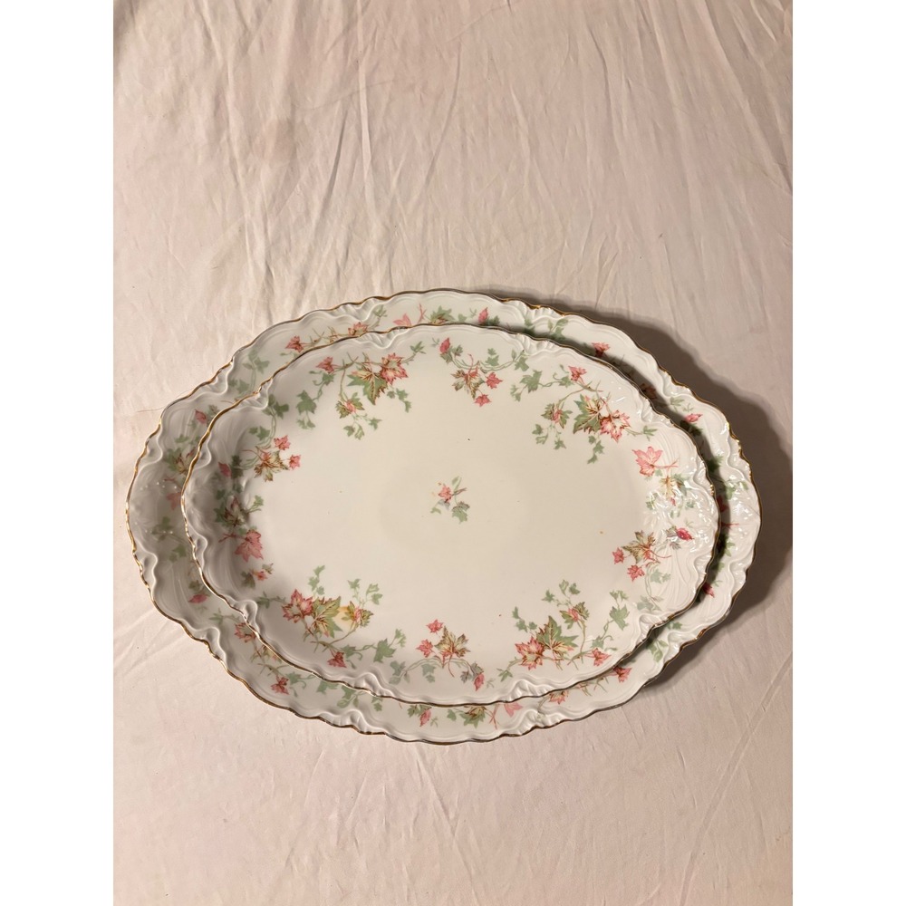 Hutschenreuther Selb Platters Set 2 White Pink Floral Bavaria US Zone Good 15in